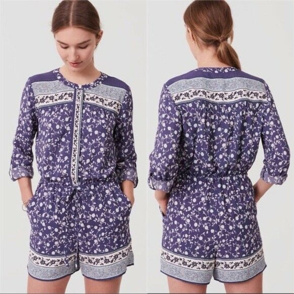 Ann Taylor LOFT Border Floral Drawstring Romper
